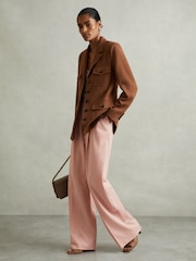 Reiss Pink Billie Double Pleat Wide Leg Trousers - Image 3 of 6