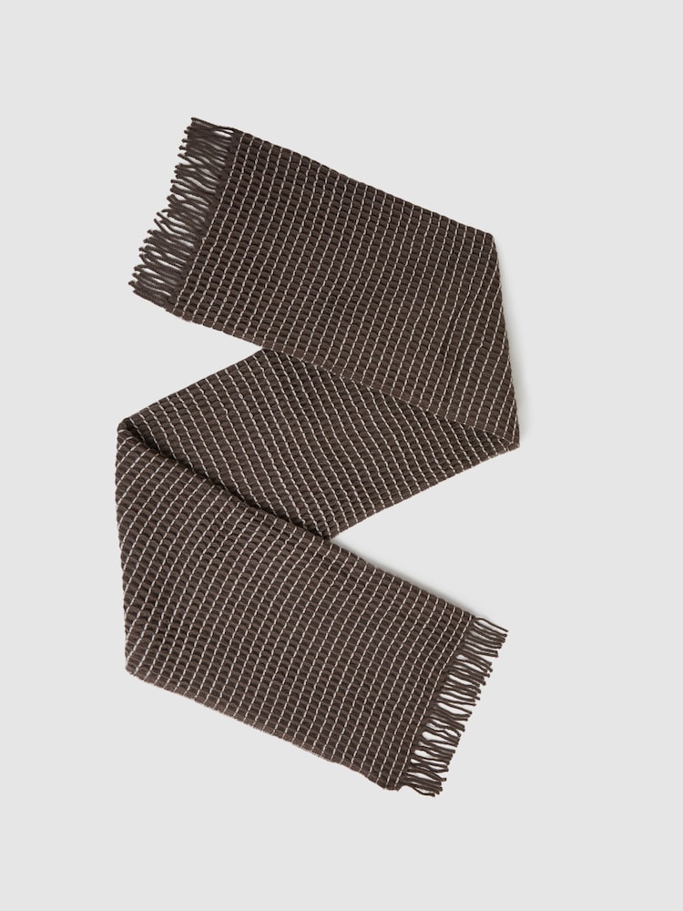 Reiss Taupe Norah Wool Waffle Scarf - Image 1 of 5