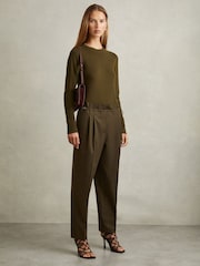 Caqui - Reiss Essie Drawstring Waist Tapered Trousers - Imagen 1 de 5