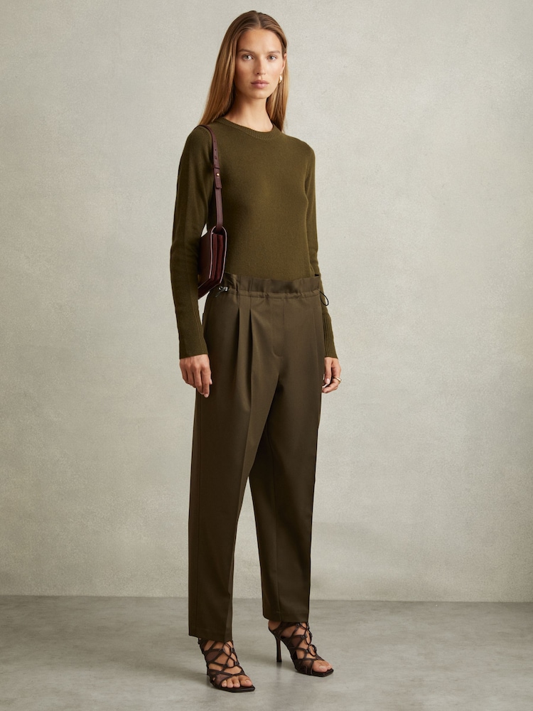 Caqui - Reiss Essie Drawstring Waist Tapered Trousers - Imagen 1 de 5