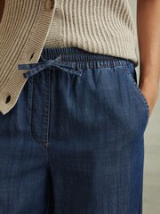 Reiss Mid Blue Carter Petite Denim Look Wide Leg Trousers - Image 4 of 7