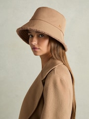Reiss Taupe Bella Reversible Fleece and Twill Bucket Hat - Image 2 of 4