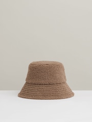 Reiss Taupe Bella Reversible Fleece and Twill Bucket Hat - Image 3 of 4