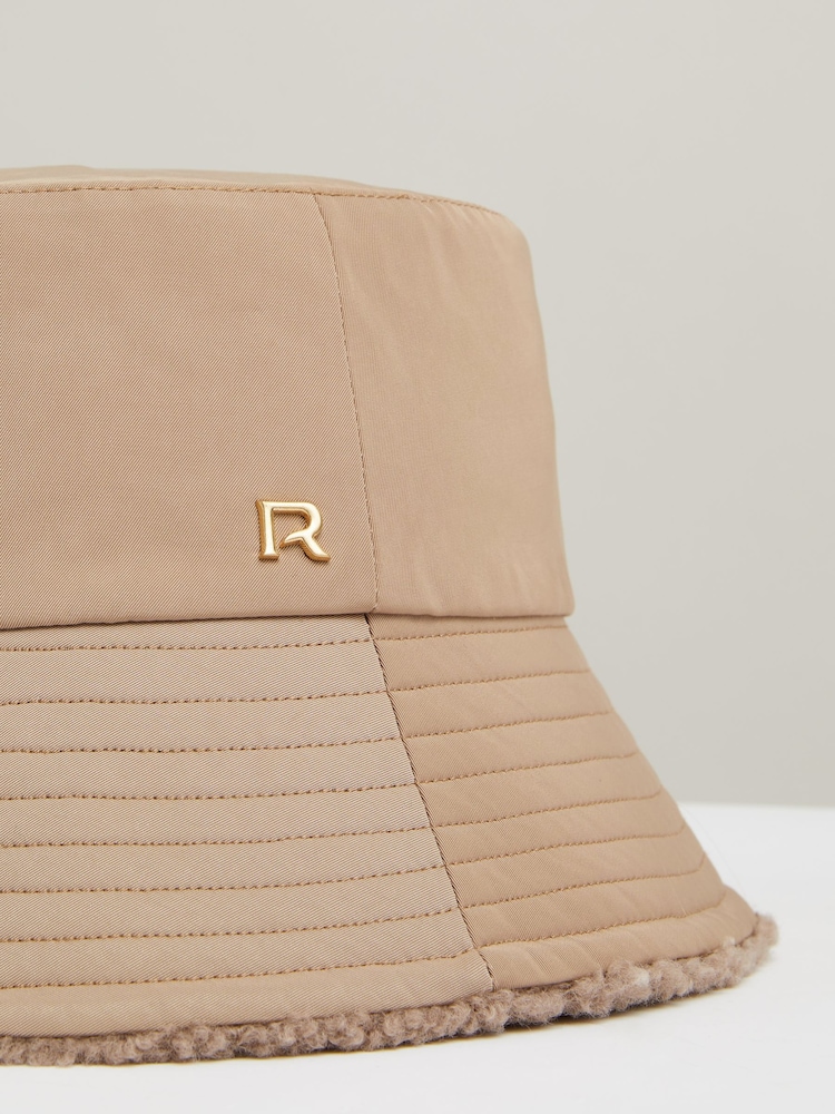 Reiss Taupe Bella Reversible Fleece and Twill Bucket Hat - Image 4 of 4