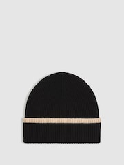 Reiss Black/Camel Hattie Rib-Knit Tipped Beanie With Cashmere - Image 1 of 3