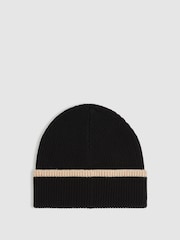 Reiss Black/Camel Hattie Rib-Knit Tipped Beanie With Cashmere - Image 2 of 3