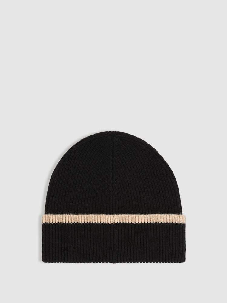 Reiss Black/Camel Hattie Rib-Knit Tipped Beanie With Cashmere - Image 2 of 3