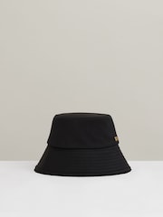 Reiss Black Bella Reversible Fleece and Twill Bucket Hat - Image 1 of 4