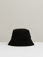 Reiss Black Bella Reversible Fleece and Twill Bucket Hat - Image 3 of 4