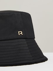 Reiss Black Bella Reversible Fleece and Twill Bucket Hat - Image 4 of 4