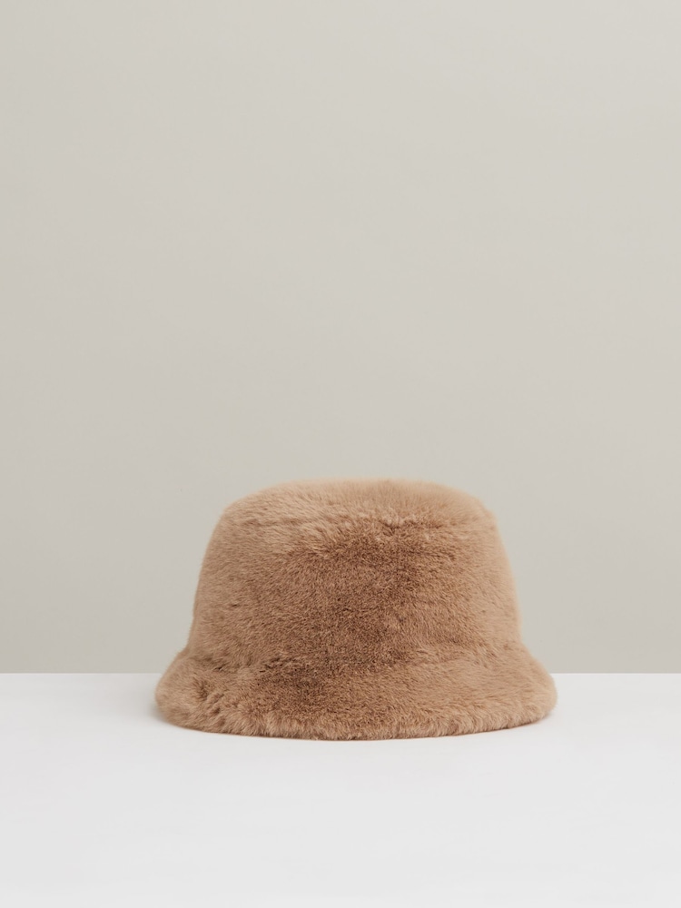Reiss Biscuit Fran Faux Fur Bucket Hat - Image 1 of 1 Reiss Biscuit Fran Faux Fur Bucket Hat - Image 1 of 1