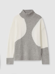 Reiss Ivory/Grey Georgia Colourblock Roll Neck Jumper - Image 2 of 6