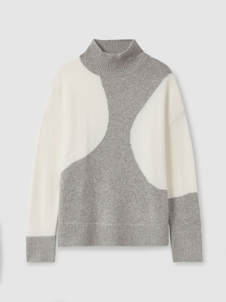 Reiss Ivory/Grey Georgia Colourblock Roll Neck Jumper - Image 2 of 6