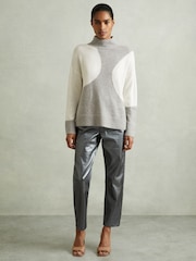 Reiss Ivory/Grey Georgia Colourblock Roll Neck Jumper - Image 3 of 6