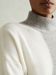 Reiss Ivory/Grey Georgia Colourblock Roll Neck Jumper - Image 4 of 6