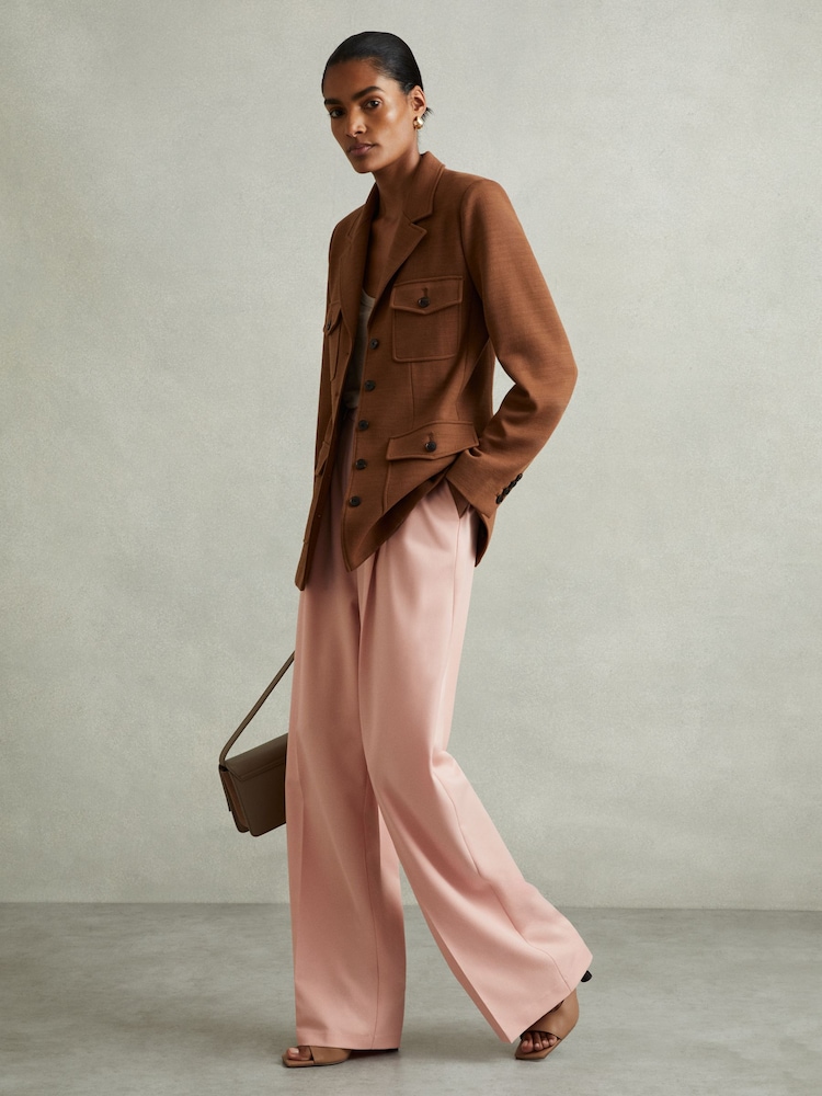 Reiss Pink Billie Petite Double Pleat Wide Leg Trousers - Image 1 of 7