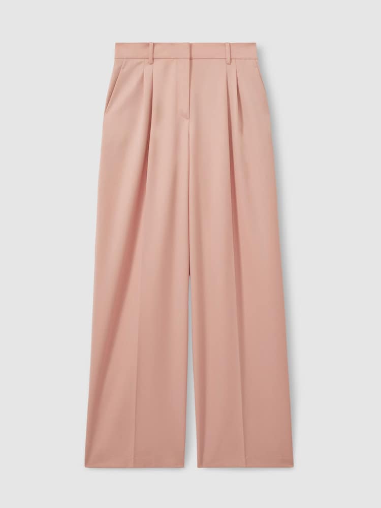 Reiss Pink Billie Petite Double Pleat Wide Leg Trousers - Image 2 of 7