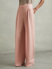 Reiss Pink Billie Petite Double Pleat Wide Leg Trousers - Image 3 of 7