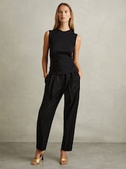 Negro - Reiss Essie Drawstring Waist Tapered Trousers - Imagen 1 de 5