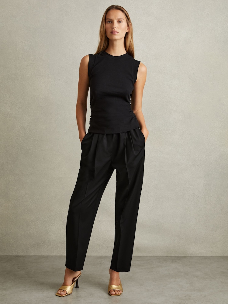 Negro - Reiss Essie Drawstring Waist Tapered Trousers - Imagen 1 de 5