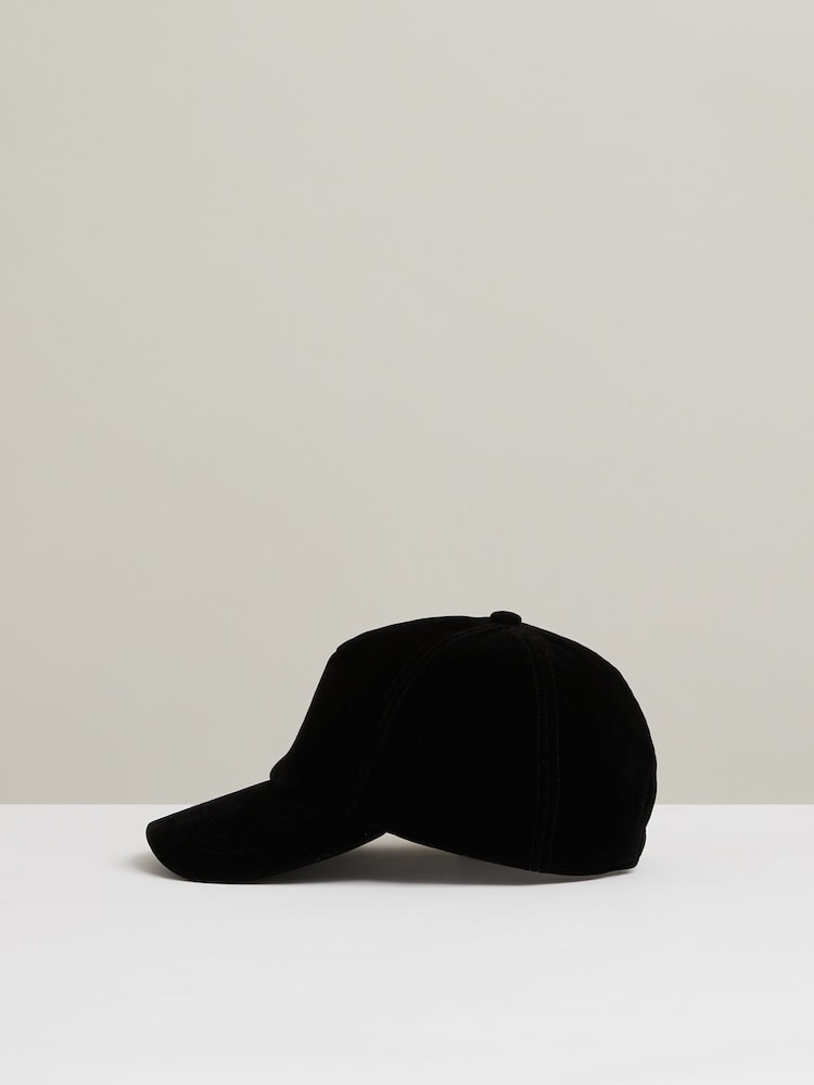 Reiss Black Vickie Velvet Baseball Cap - Image 1 of 4 Reiss Black Vickie Velvet Baseball Cap - Image 1 of 4