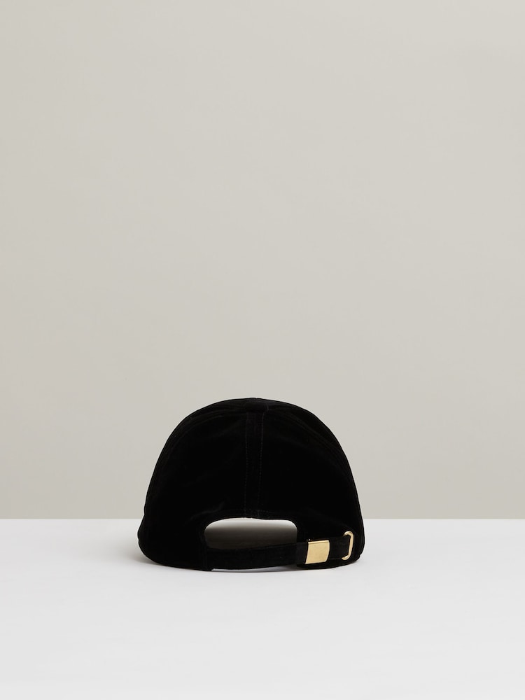 Reiss Black Vickie Velvet Baseball Cap - Image 4 of 4 Reiss Black Vickie Velvet Baseball Cap - Image 4 of 4