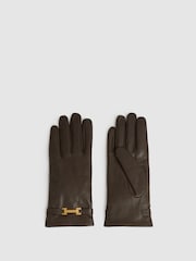 Reiss Chocolate Harriet Leather Hardware-Embellished Gloves - Image 1 of 3