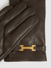 Reiss Chocolate Harriet Leather Hardware-Embellished Gloves - Image 3 of 3