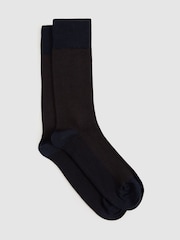 Reiss Navy/Chocolate Otis Cotton-blend Socks - Image 1 of 3