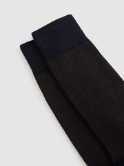 Reiss Navy/Chocolate Otis Cotton-blend Socks - Image 2 of 3