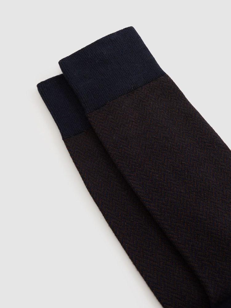 Reiss Navy/Chocolate Otis Cotton-blend Socks - Image 2 of 3