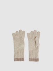 Reiss Taupe Florise Wool Blend Tipped Gloves - Image 1 of 3