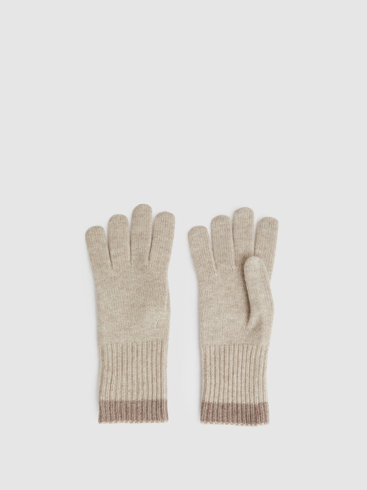 Reiss Taupe Florise Wool Blend Tipped Gloves - Image 1 of 3