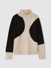 Reiss Oatmeal/Black Georgia Colourblock Roll Neck Jumper - Image 2 of 6