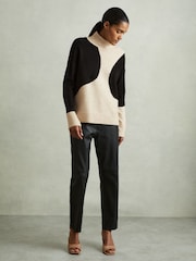 Reiss Oatmeal/Black Georgia Colourblock Roll Neck Jumper - Image 3 of 6