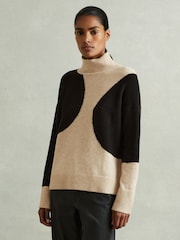 Reiss Oatmeal/Black Georgia Colourblock Roll Neck Jumper - Image 4 of 6