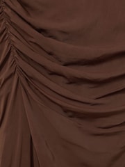 Reiss Chocolate Lisa Ruched Front Split Midi Skirt - Image 6 of 6