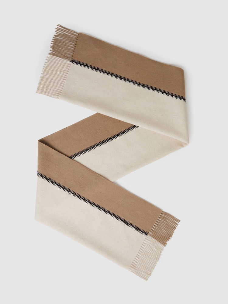 Reiss Camel Olivia Lambswool Whipstitched Scarf - Image 1 of 5
