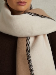 Reiss Camel Olivia Lambswool Whipstitched Scarf - Image 2 of 5