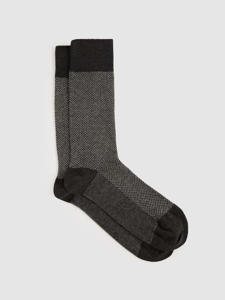 Reiss Charcoal/Grey Otis Cotton-blend Socks - Image 1 of 3 Reiss Charcoal/Grey Otis Cotton-blend Socks - Image 1 of 3