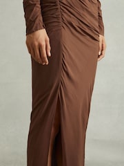 Reiss Chocolate Kelly Jersey Ruched Midi Dress - Image 3 of 6