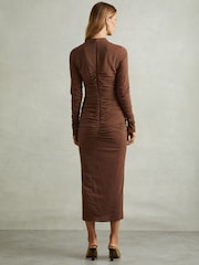 Reiss Chocolate Kelly Jersey Ruched Midi Dress - Image 4 of 6