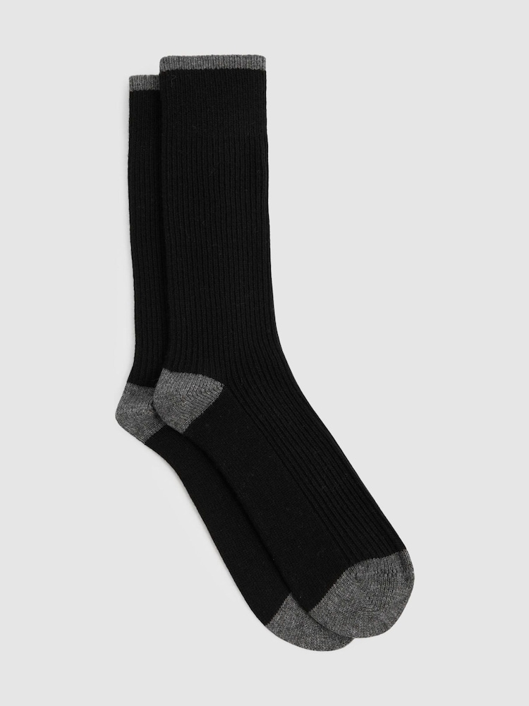 Negro/gris medio - Reiss Alby Wool-Cashmere Blend Ribbed Socks - Imagen 1 de 3