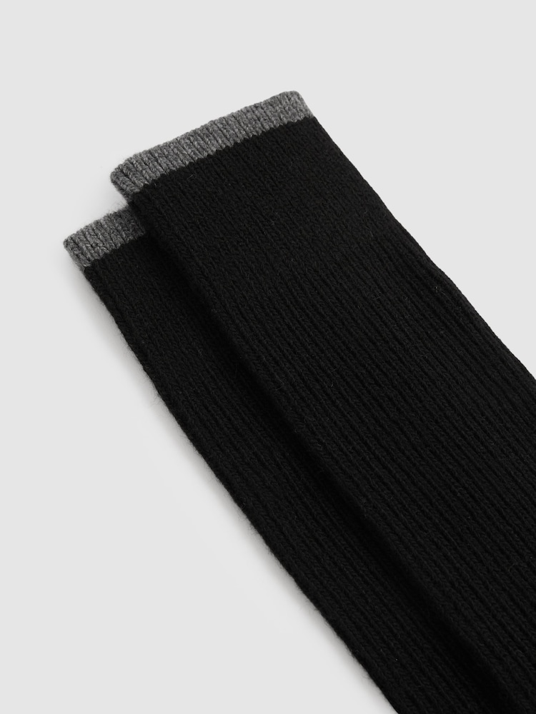 Negro/gris medio - Reiss Alby Wool-Cashmere Blend Ribbed Socks - Imagen 2 de 3
