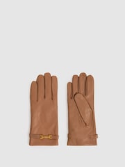 Reiss Camel Harriet Leather Hardware-Embellished Gloves - Image 1 of 2