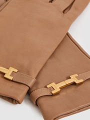 Reiss Camel Harriet Leather Hardware-Embellished Gloves - Image 2 of 2