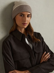 Reiss Taupe Filipa Wool Blend Tipped Beanie - Image 2 of 4