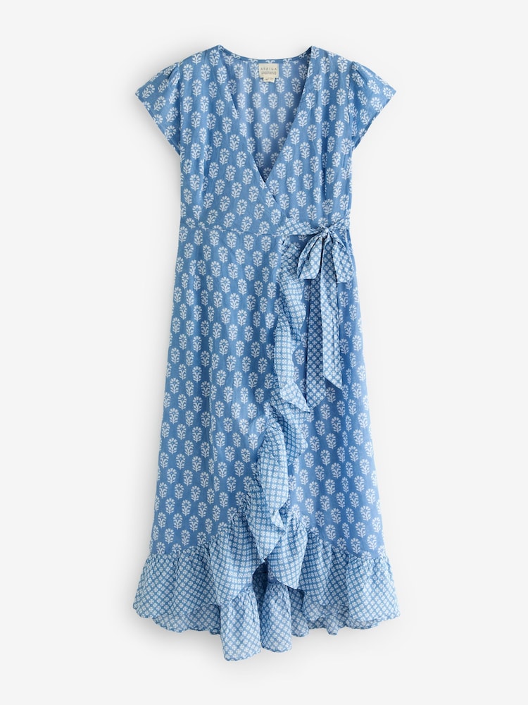 Aspiga Blue Demi Wrap 100% Cotton Dress - Image 7 of 7