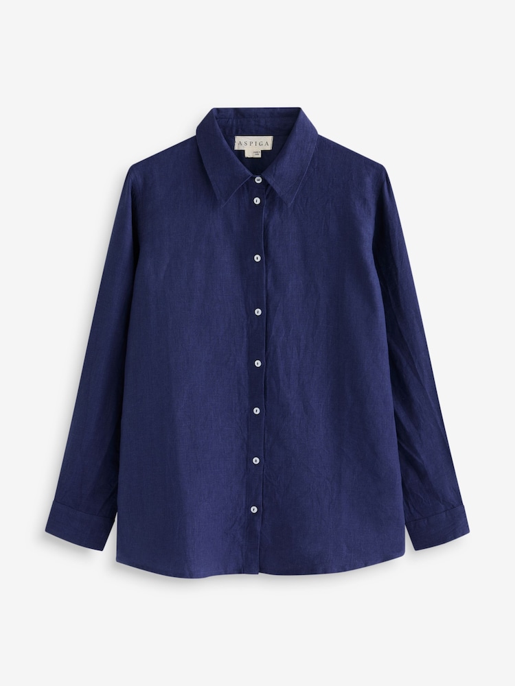 Aspiga Blue Womens Collared 100% Linen Shirt - Image 3 of 3