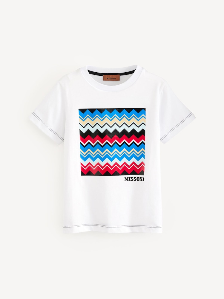 Missoni Logo Zig Zag Graphic Short Sleeve White T-Shirt - Image 1 of 6